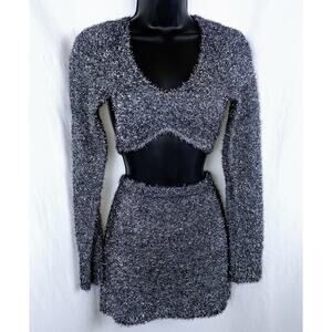 $80‎ NWT Medium PLT Holiday Metallic Tinsel Mini Skirt Crop Set Christmas Winter